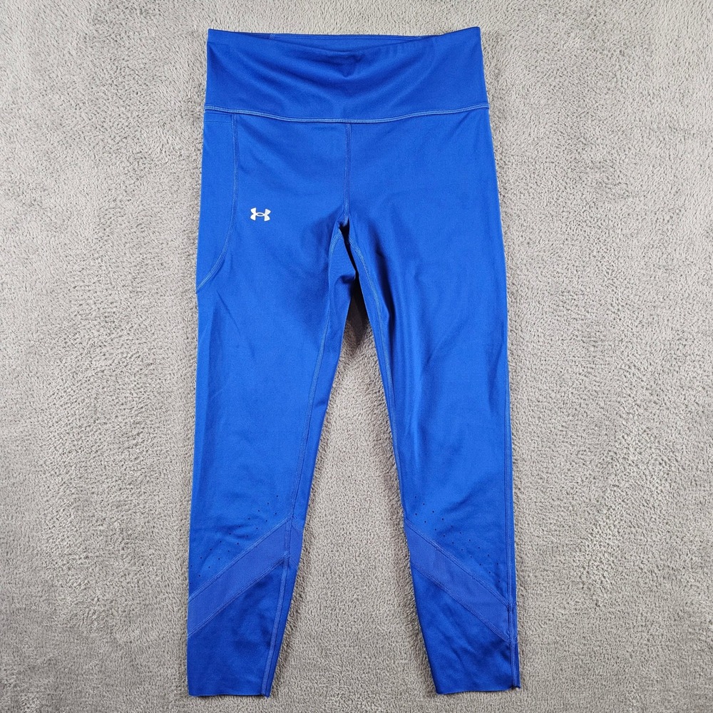 Under Armour Womens HeatGear High Waisted Leggings Royal Blue Medium Pocket 7/8